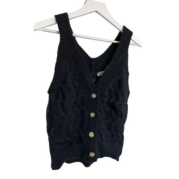 Zara Black Cable Knit Sweater Vest - Picture 5 of 5